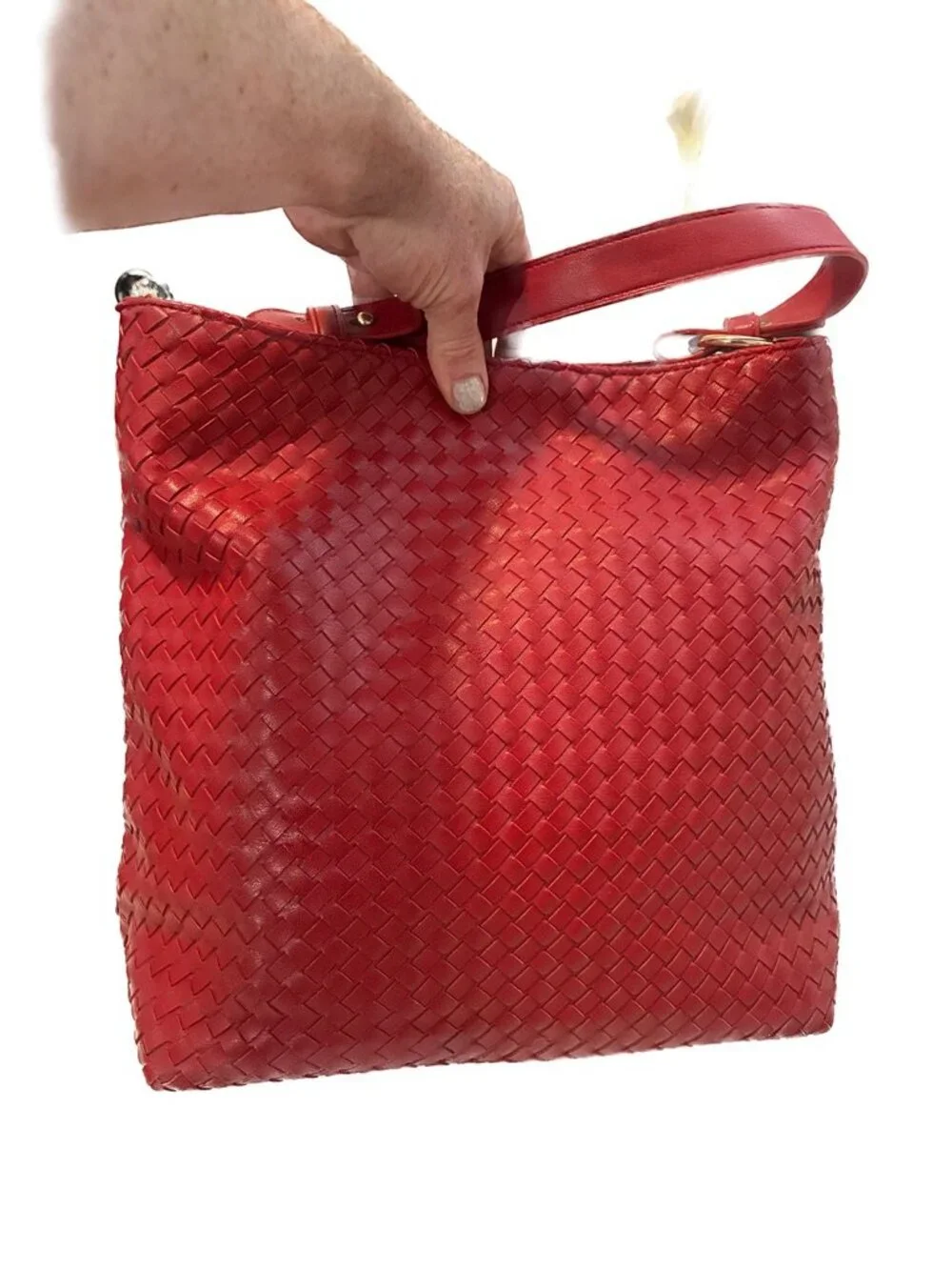 Lulu Dharma Crimson Red Woven Vegan Leather Hobo Shoulder Bag